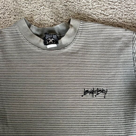 Vintage Bugle Boy Striped T Shirt Grey Black Mens‎ Size Medium Y2K 90s - Picture 2 of 6